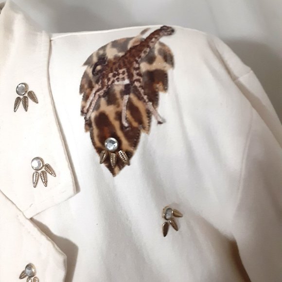 Red Coral Blazer Women Size Large African Themed Animal Print Made in U.S.A. - Picture 4 of 9